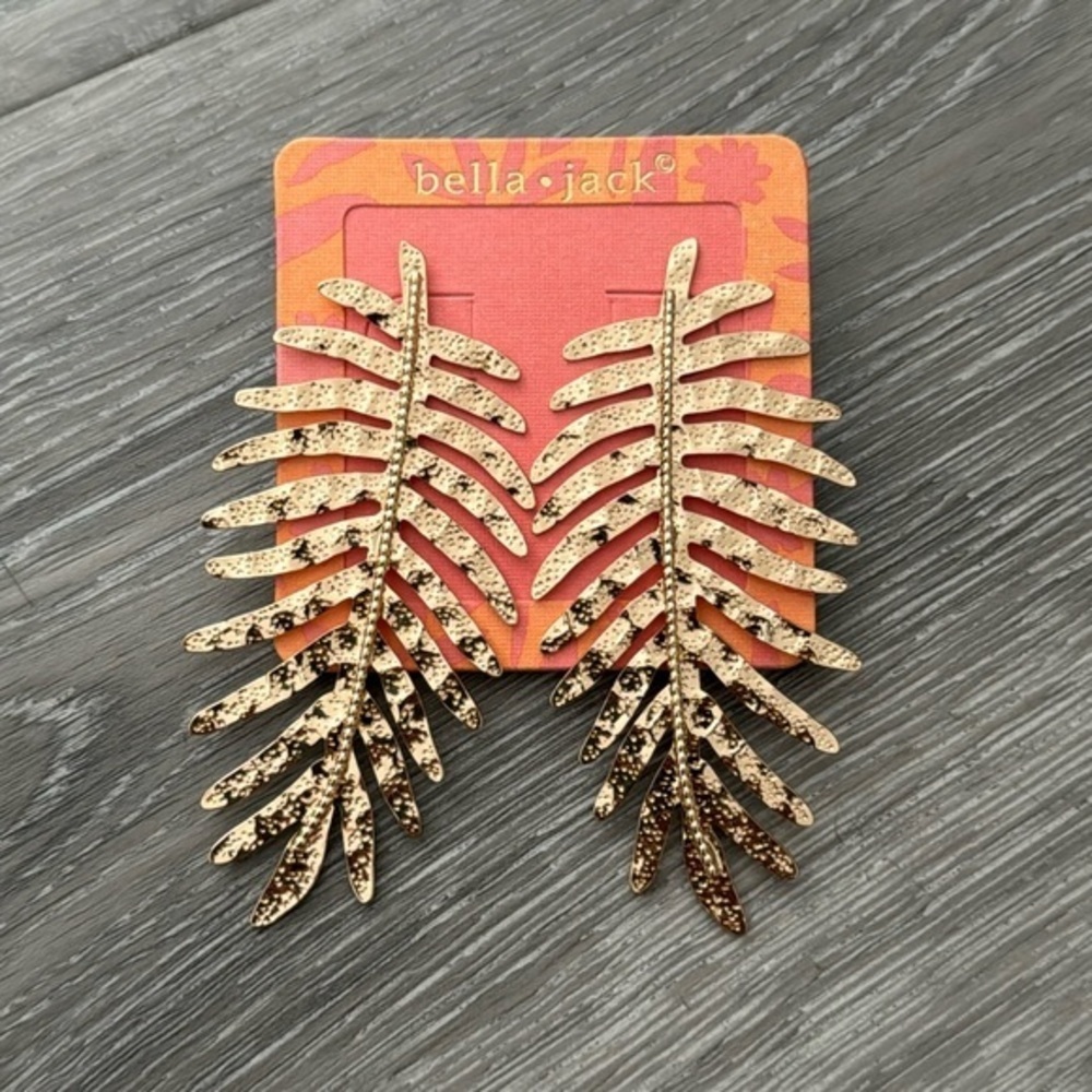 Gold Boho Palm Leaf Tropical Hanging Earrings Stud Dangle Women’s NEW